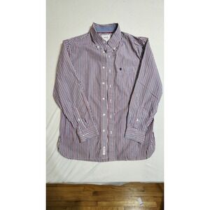 Mens Stafford Prep Striped Red,Whit,Navy Button Down Shirt Size Large 100$ Cotto